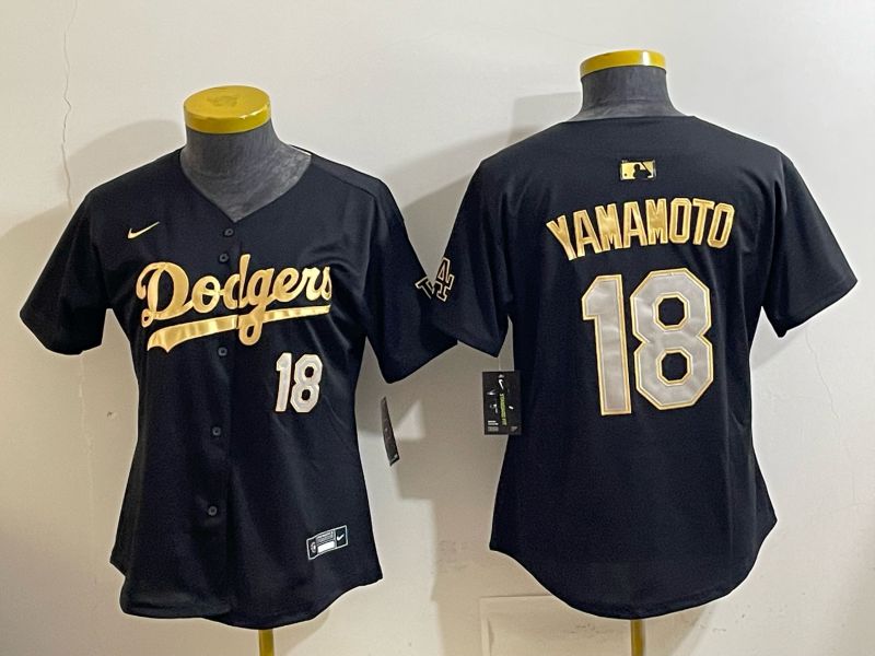Youth Nike 2026 Los Angeles Dodgers #18 Yamamoto black gold Game MLB Jersey 1211